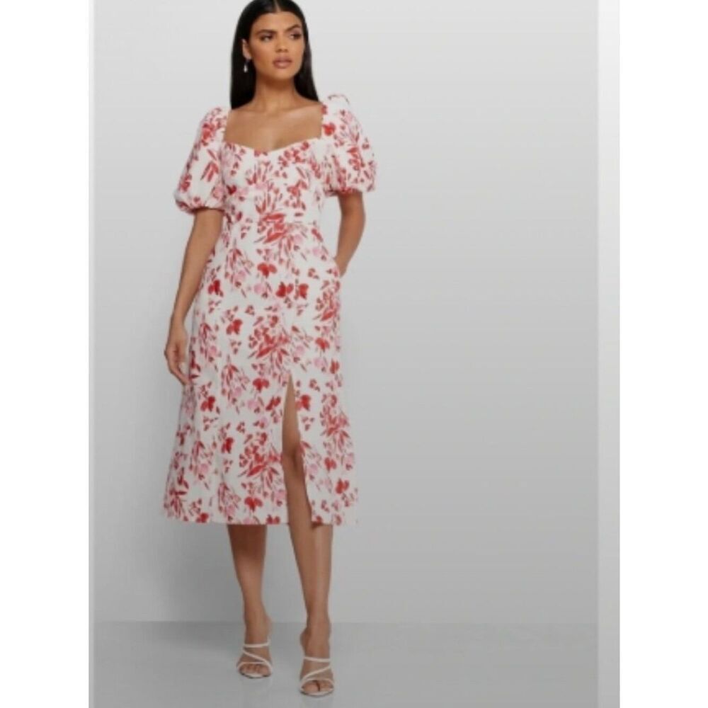 NWT Banana Republic Linen/Cotton Blend Floral Puff Sleeve Pocket Dress in 8P